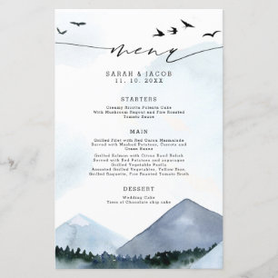 Chic Slate Blue Mountains Script Wedding Menu