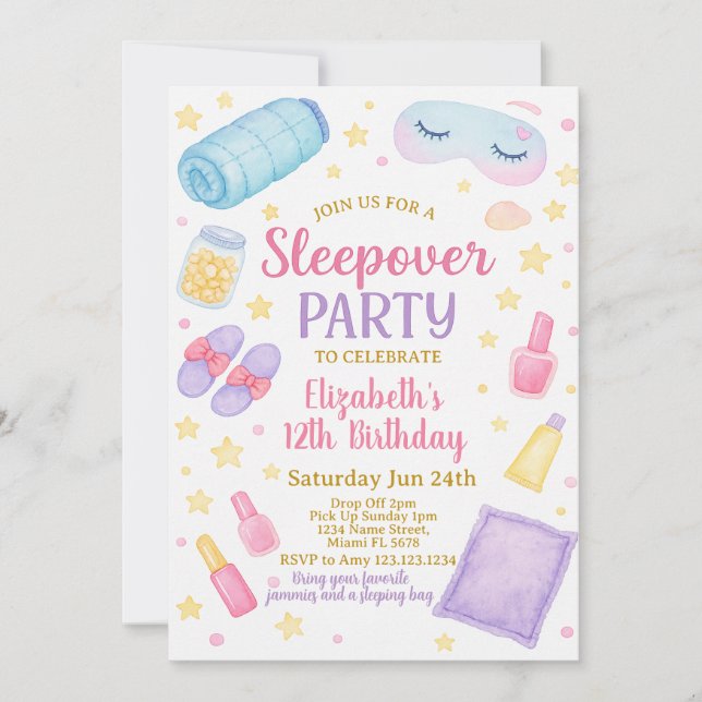 Chic Sleepover Birthday Invitation (Front)