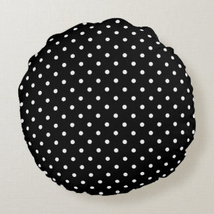 Chic Small White Polka dots black background Round Pillow