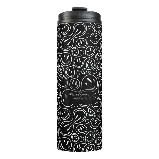Chic Smiling Face Melting Smile Pattern Black Thermal Tumbler (Front)
