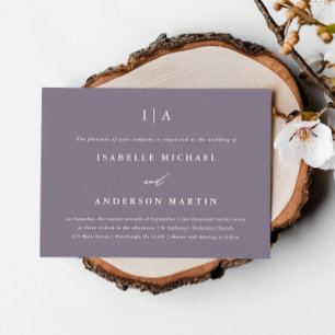 Chic Smoky Purple Monogram Photo Wedding Invitation