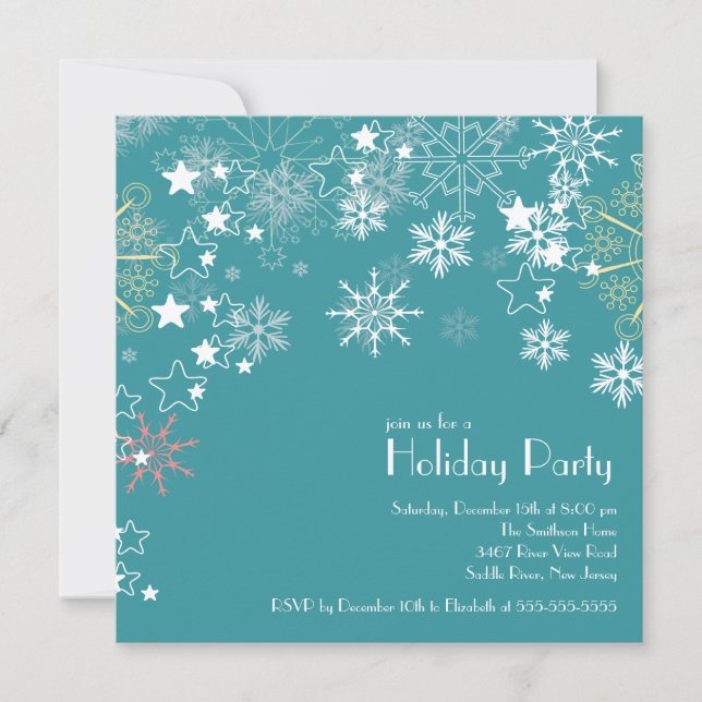 Chic Snowflakes Christmas Holiday Party Blue Invitation (Front)