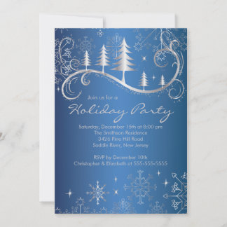 Chic Snowflakes Christmas Trees Holiday Party Invitation