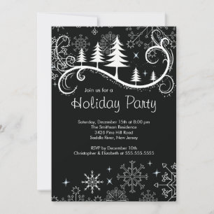 Chic Snowflakes Christmas Trees Holiday Party Invitation