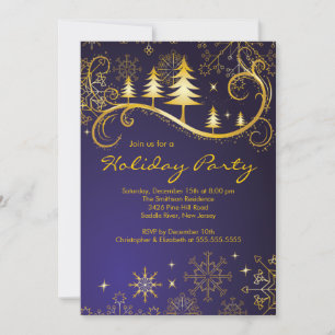 Chic Snowflakes Christmas Trees Holiday Party Invitation