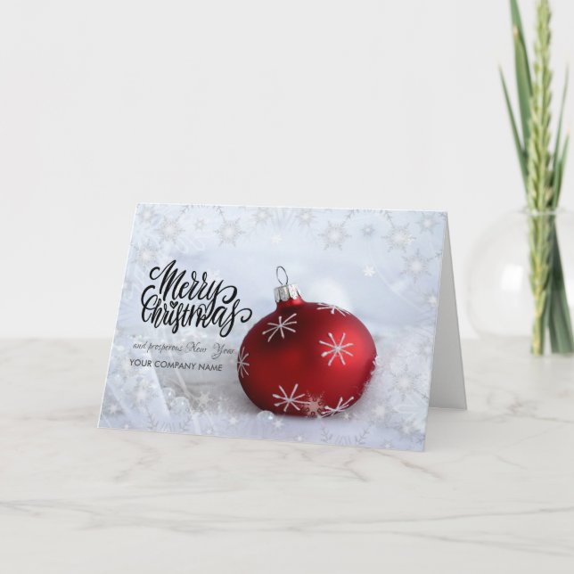 Chic Snowflakes,Red Christmas Ball Company Holiday Card (Front)