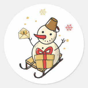 Chic Snowman Sur Un Sticker Classique Rond De Lame