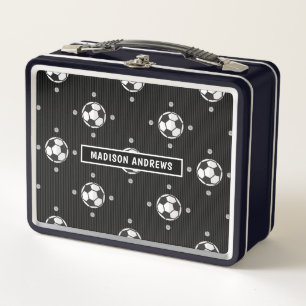 Chic Soccer Football Personalized Name Metal Lunch Box