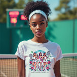 Chic Social Club Tennis Bachelorette Weekend<br><div class="desc">Serve up style at your bachelorette weekend with this chic "Social Club" tennis-themed T-shirt. Featuring vibrant illustrations of sporty elegance with tennis rackets, florals, and chic ladies, this custom shirt is perfect for adding a fun, cohesive vibe to your celebration. Ideal for the bride-to-be and her squad during a tennis-inspired...</div>