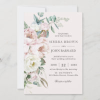 Chic Soft Blush Pink Ivory Peonies Floral Wedding