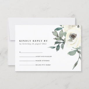 CHIC SOFT IVORY WHITE FLORALWATERCOLOR BUNCH RSVP CARD