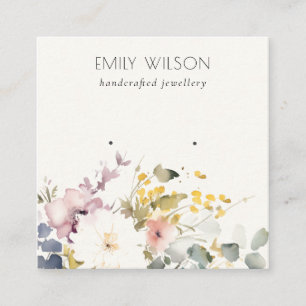 Chic Soft Pastel Watercolor Floral Earring Display Square Business Card