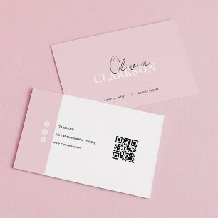 Chic Soft Pink Minimalist Qr Code Business Card