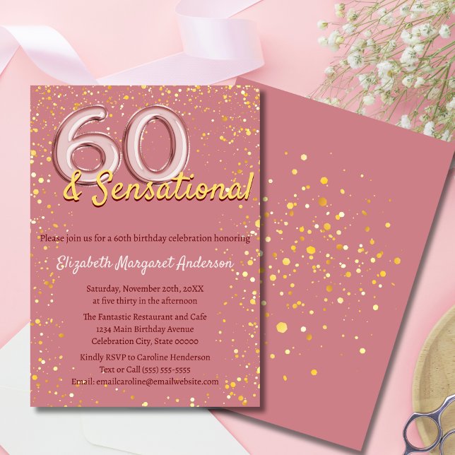 Chic Sophisticated Rose Gold Glitter 60th Birthday Invitation (Creator Uploaded)