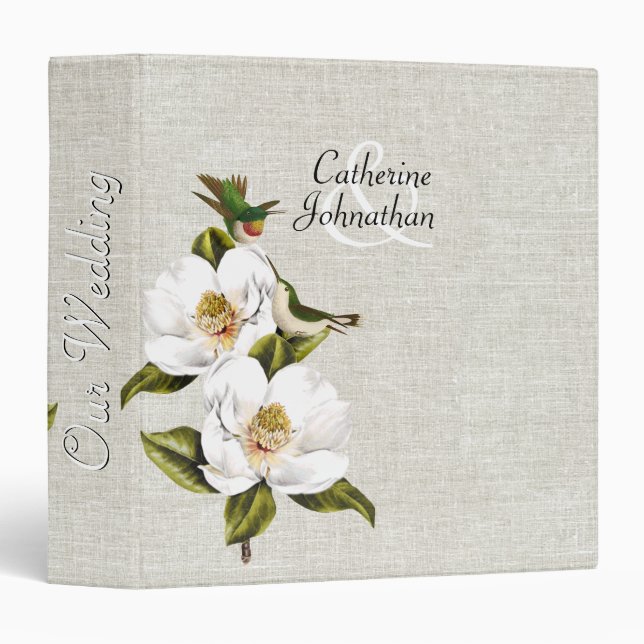 Chic Southern Magnolias & Hummingbirds Wedding Binder (Front/Spine)