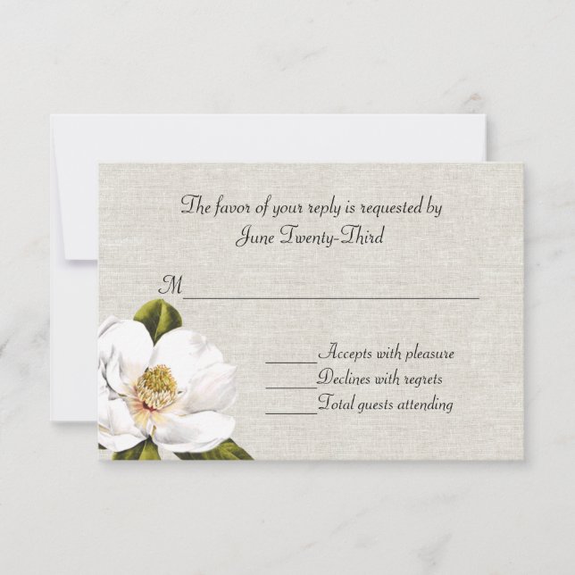 Chic Southern Magnolias Wedding RSVP Response (Front)