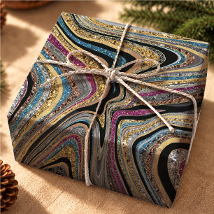 Chic Sparkle Blue Pink Modern Marble Art Wrapping Paper