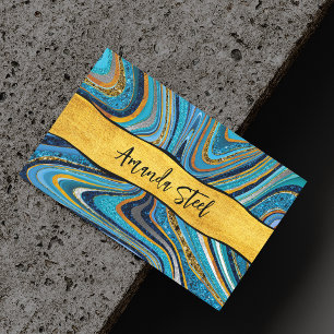 Chic Sparkle Glitter marble art blue gold monogram Magnetic Business Card