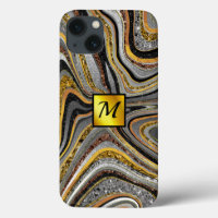 Chic Sparkle Glitter marble art grey gold monogram