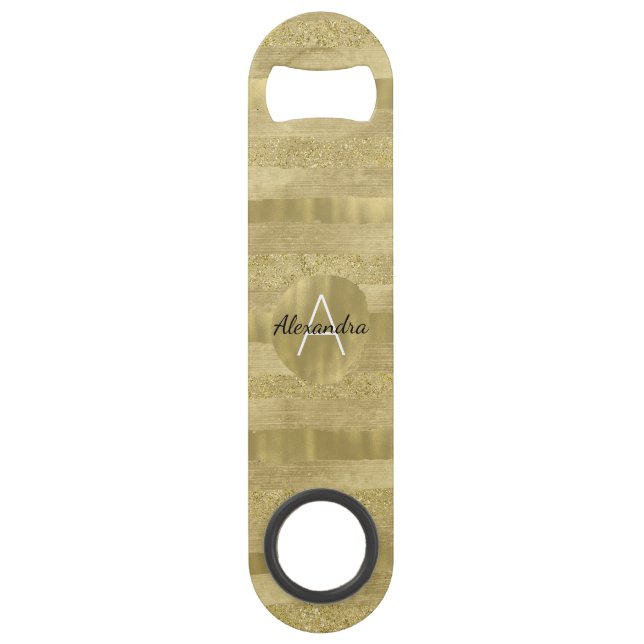 Chic Sparkle Gold Stripes Monogramme (Devant)