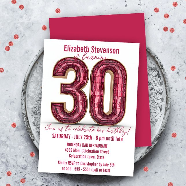 Chic Sparkling Crystal Pink and Gold 30th Birthday Invitation (Creator Uploaded)