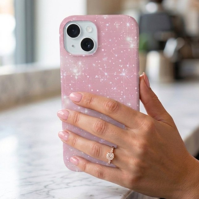 Chic Sparkly Glitter Dusty Pink Glam Starburst iPhone 15 Case (Creator Uploaded)