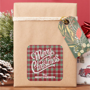 Chic Sparkly Plaid Christmas  Square Sticker