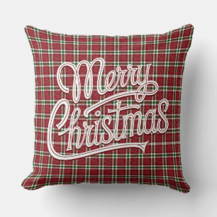 Chic Sparkly Plaid Christmas Throw Pillow