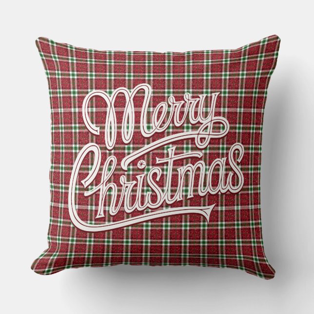 Chic Sparkly Plaid Christmas  Throw Pillow (Front)