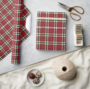 Chic Sparkly Plaid Christmas Wrapping Paper