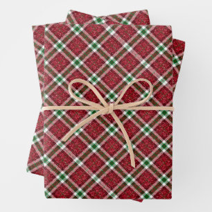 Chic Sparkly Plaid Christmas  Wrapping Paper Sheet