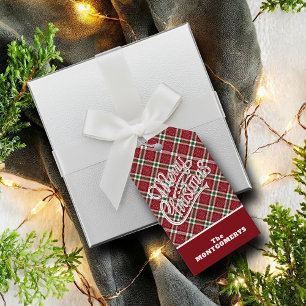 Chic Sparkly Plaid Merry Christmas Gift Tags