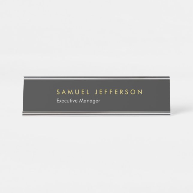 Chic special black professional plain modern desk name plate (Front)