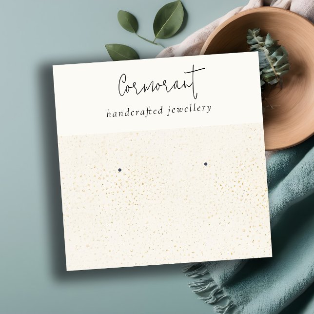 Chic Speckled Gold White Texture Earring Holder Square Business Card (Creator Uploaded)
