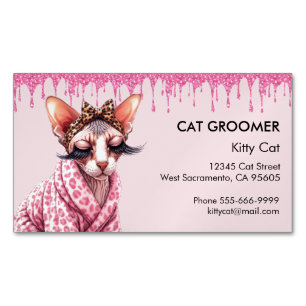 Chic Sphynx Cat Service Pink Glitter Dripping Magnetic Business Card