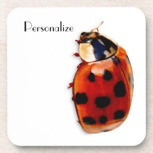 Chic Spotted Ladybug With Name Coaster