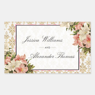 Chic Spring Bouquets & Gold Glitters Wedding Sticker