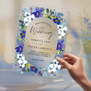 Chic spring dusty blue purple floral wedding acrylic invitations