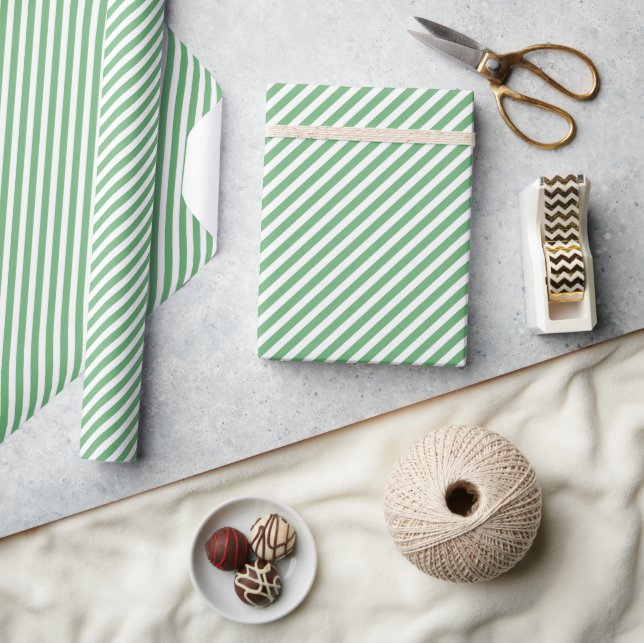 Chic Spring Mint Green White Stripes Pattern Wrapping Paper (Crafts)