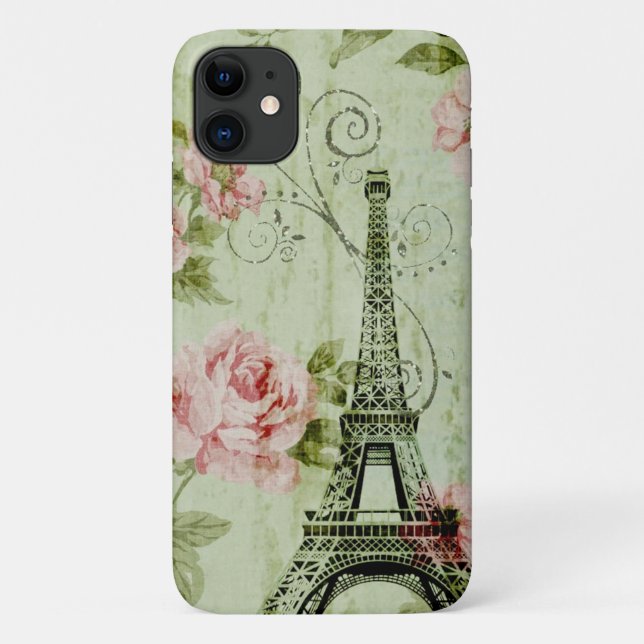 chic spring mint pink floral paris eiffel tower Case-Mate iPhone case (Back)