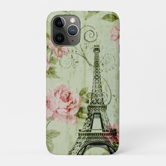 chic spring mint pink floral paris eiffel tower Case-Mate iPhone case (Back)