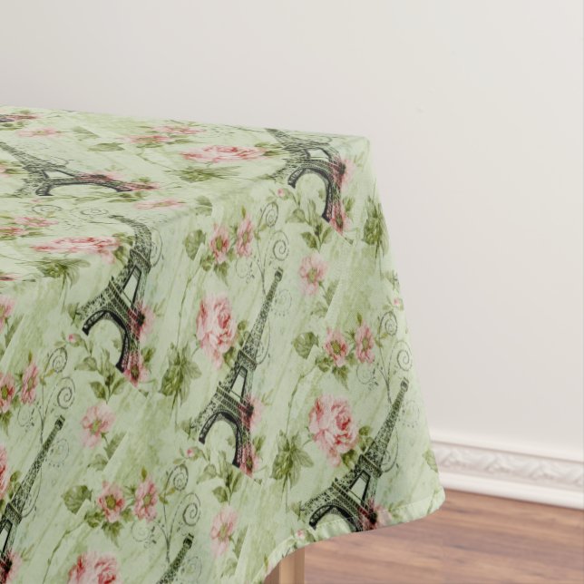 chic spring mint pink floral paris eiffel tower tablecloth (In Situ)