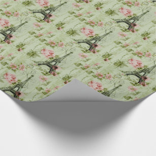 chic spring mint pink floral paris eiffel tower wrapping paper