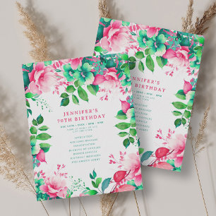 Chic Spring Watercolor Floral 70 Birthday Program 
