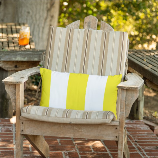 Chic Spring Yellow Retro Bold Mod Stripes Pattern Lumbar Pillow (Chair)