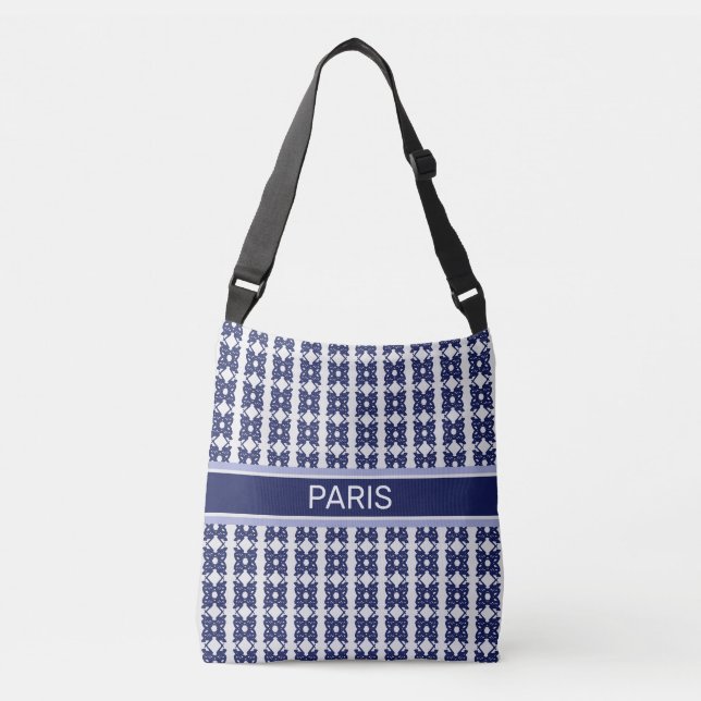 Chic square pattern in blue & almost white crossbody bag (Front)