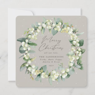 Chic Square Snowberry+Eucalyptus Christmas Wreath Holiday Card