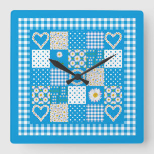 Chic Square Wall Clock: Daisychains Faux Patchwork Clock