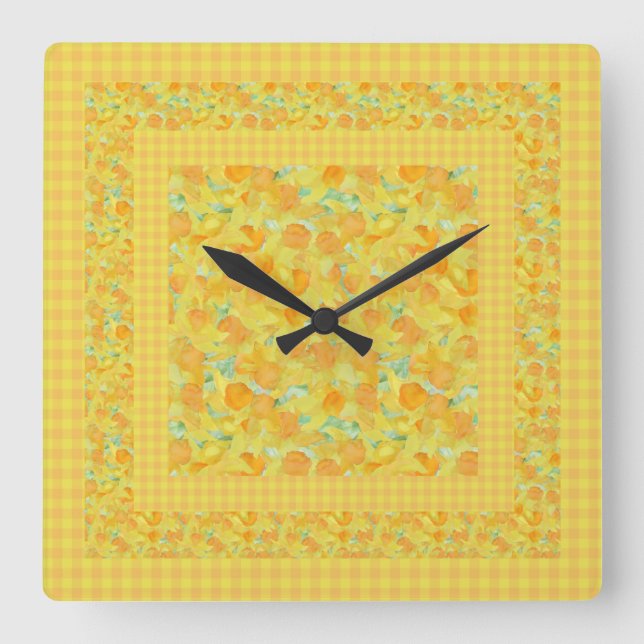 Chic Square Wall Clock, Golden Daffodils Clock (Front)