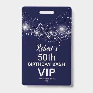 Chic Stars on Navy Sky Birthday VIP Pass Badge